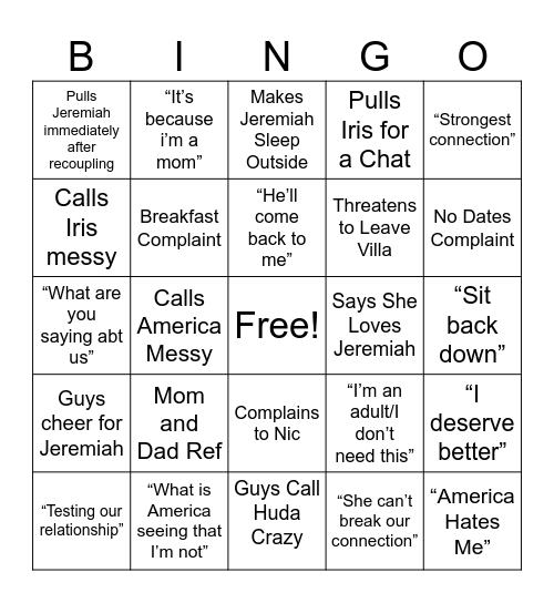 Huda Crashout Bingo Card