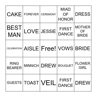 WEDDING BINGO Card