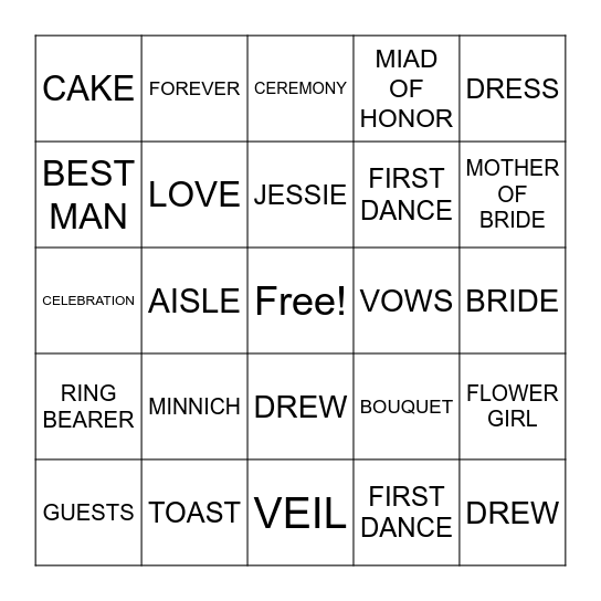 WEDDING BINGO Card