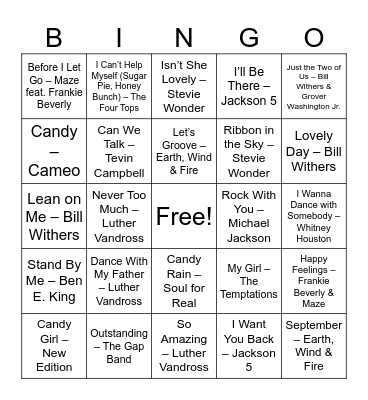 Tunes & Ties Bingo Card