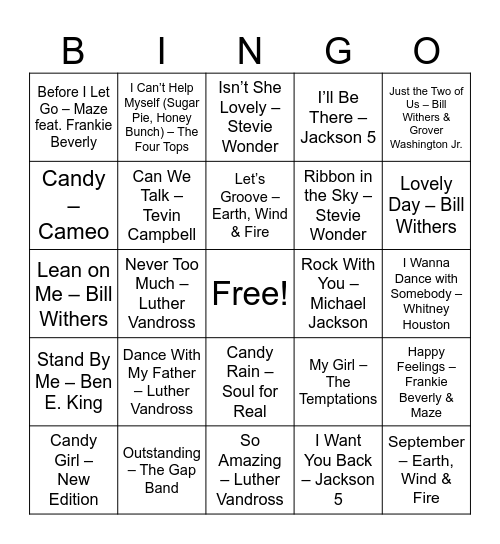 Tunes & Ties Bingo Card