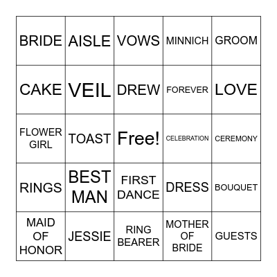 WEDDING BINGO Card