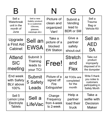 FY26 National Safety Month Bingo Card