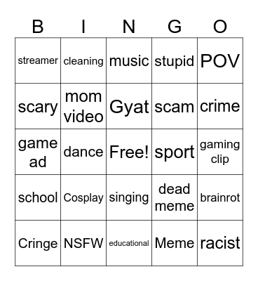 Yt shorts bingo Card