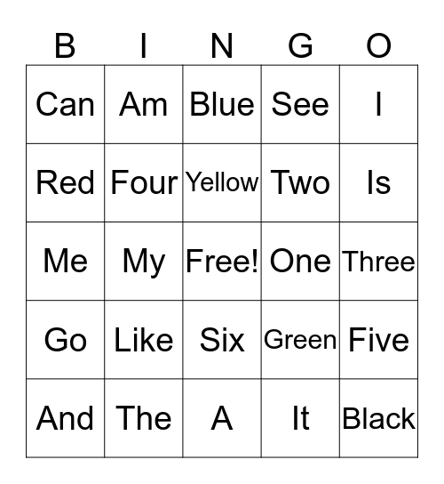 Ethan's Sight Word Bingo Card