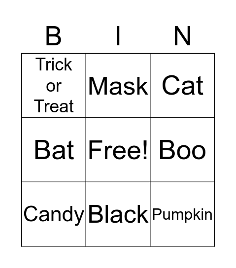 Ethan's Halloween Word Bingo Card