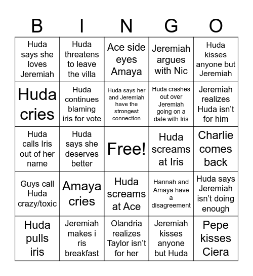 Get Huda Out Bingo Card