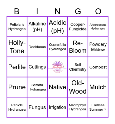 Hydrangea Botanical Bingo Card