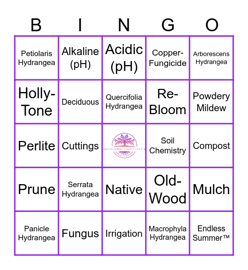 Hydrangea Botanical Bingo Card