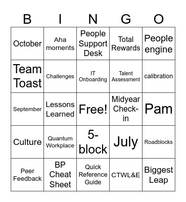 People Business Partner Updates Bingo Card