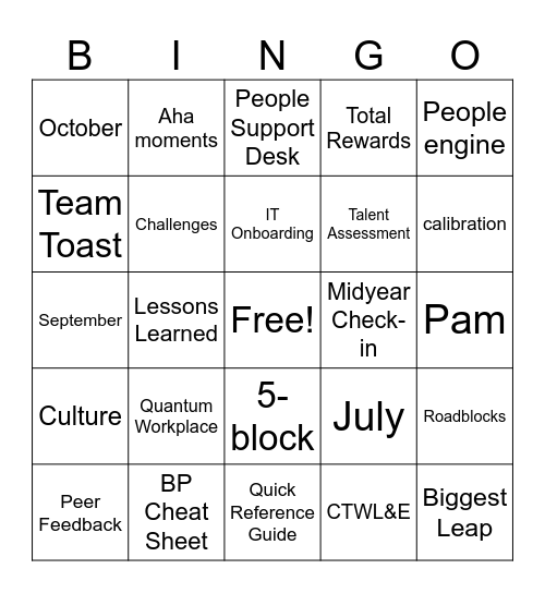 People Business Partner Updates Bingo Card