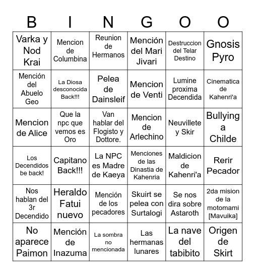 BINGO DE LA 5.7 LORE Bingo Card