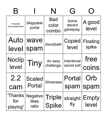 GD: Recent Level Bingo Card