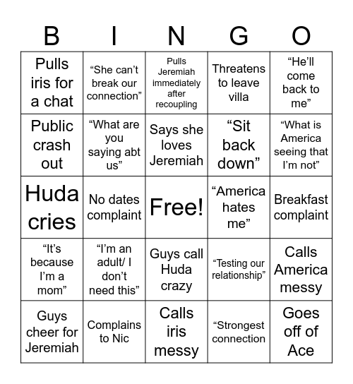 One Two Huda’s Coming For You Bingo Card