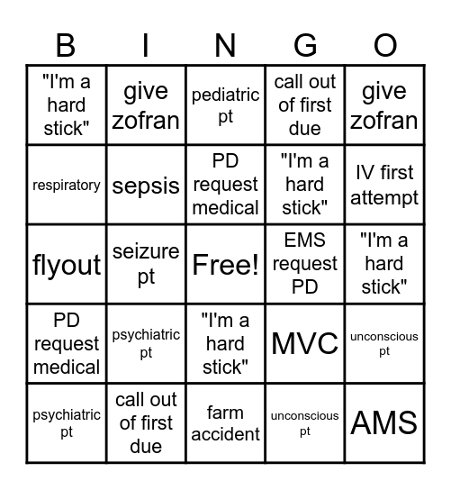 EMS Bingo Card