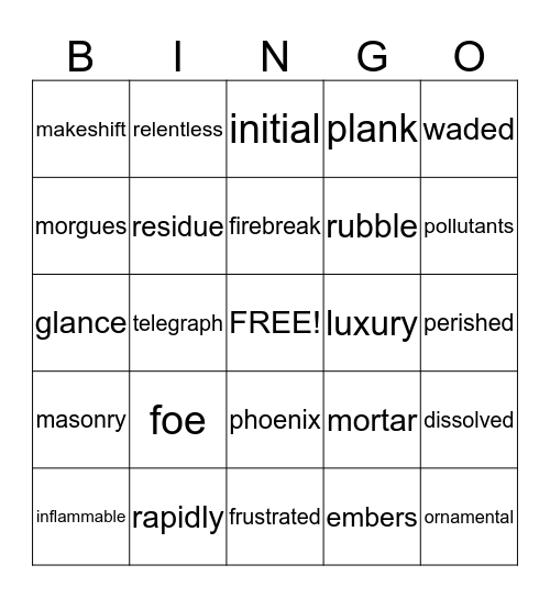 Our Vocabulary Bingo Card