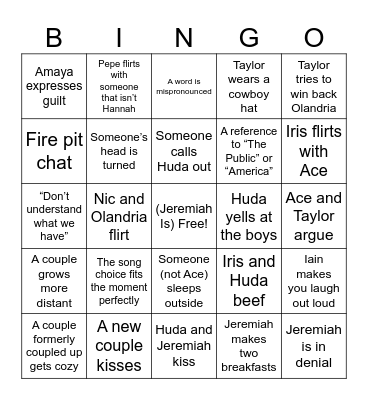 Love Island S7 E13 Bingo Card