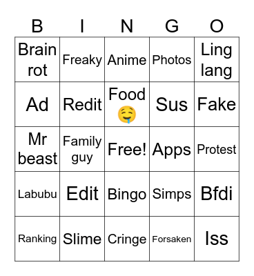Yt bingo Card