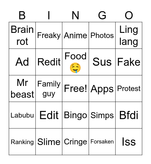 Yt bingo Card