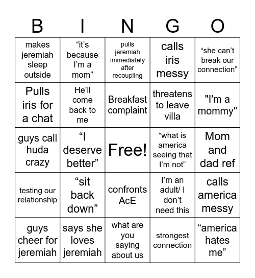 Huda-shima Crashout 2025 Bingo Card