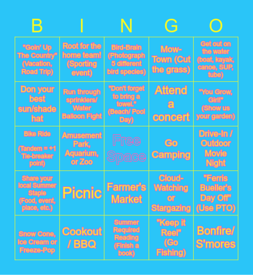 ST Summer Bingo Card