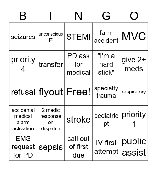 EMS Bingo Card