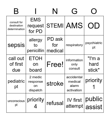 EMS Bingo Card