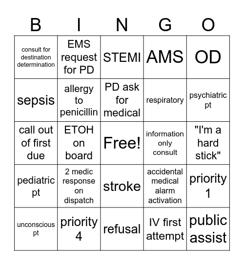 EMS Bingo Card