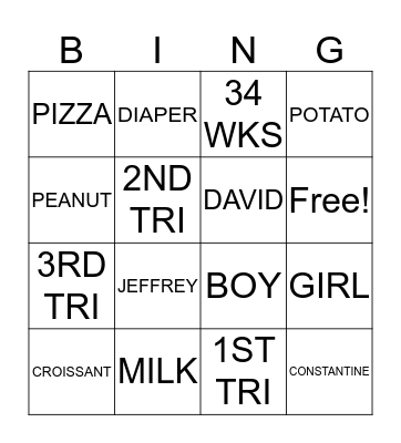 BABY SHOWER Bingo Card