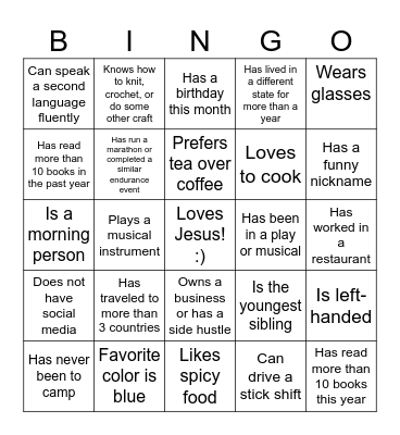 Find someone who . . . Bingo Card