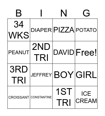 BABY SHOWER Bingo Card