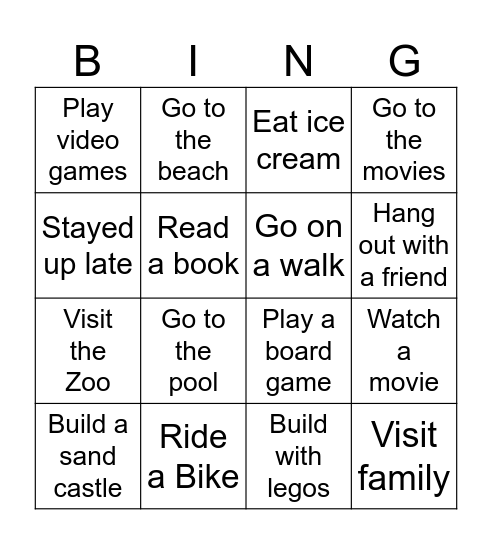 Summer Fun! Bingo Card