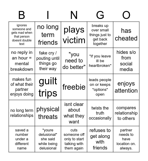 toxic woman bingo Card