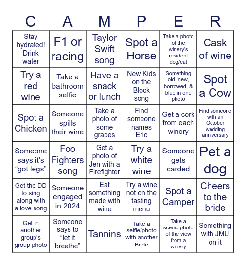 Jen's Hens Bingo Card