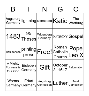 The Reformation Bingo Card