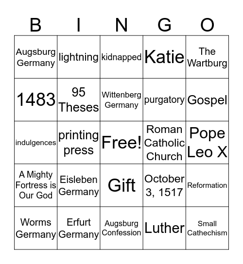 The Reformation Bingo Card