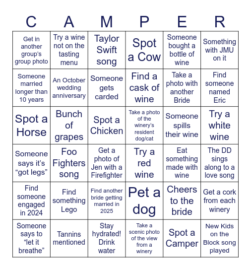Jen's Hens Bingo Card