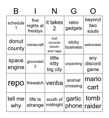 cosy game summer Bingo Card