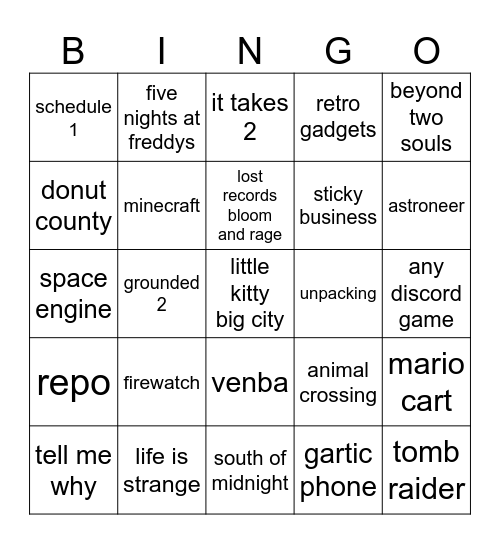 cosy game summer Bingo Card