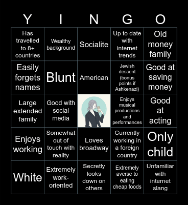 Yugo Tenenbaum bingo Card