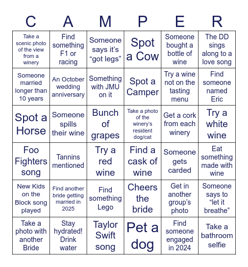 Jen's Hens Bingo Card