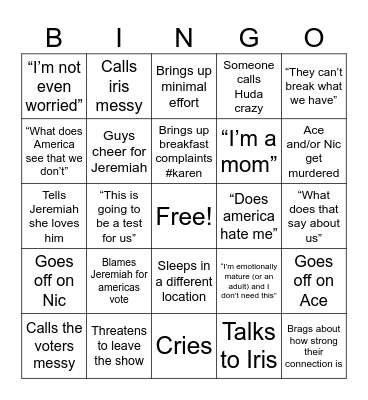 Love island ep 13 Bingo Card
