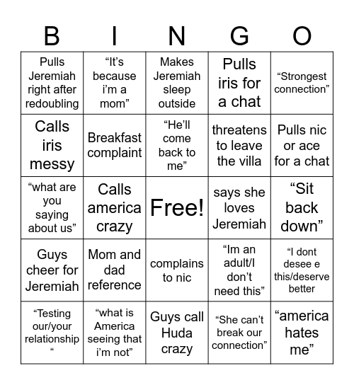 Free Jeremiah Bingo Card