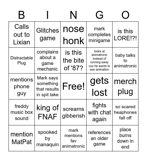 Markiplier spooks Bingo Card