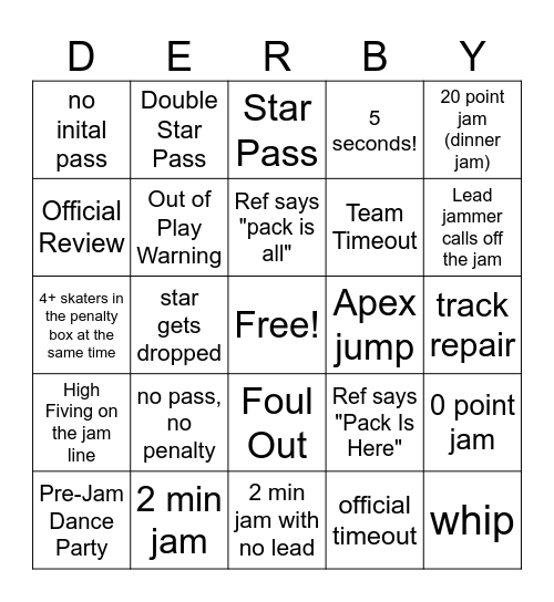 DERBY Bingo Card