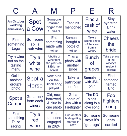 Jen's Hens Bingo Card