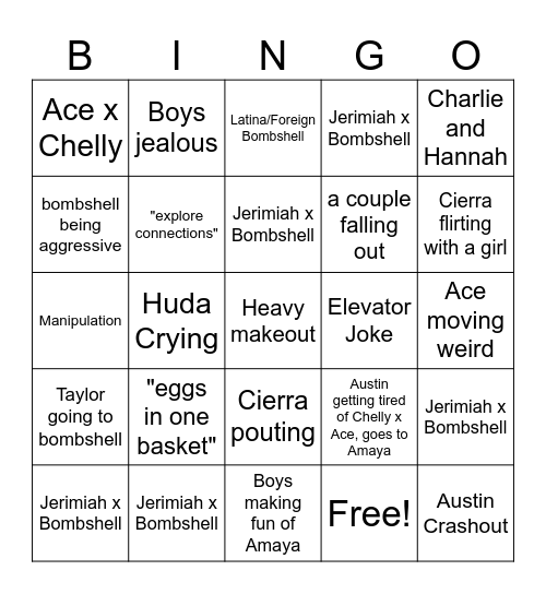 Love Island Season 7 Bingo Card
