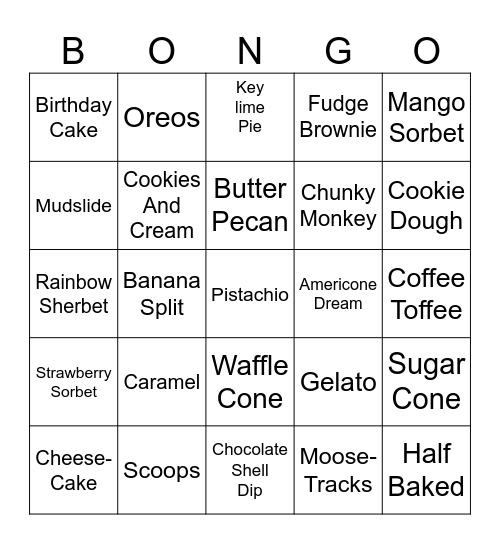 Ice cream Bingo Card