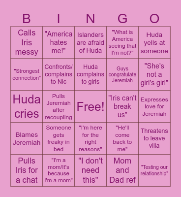 Love island Bingo Card