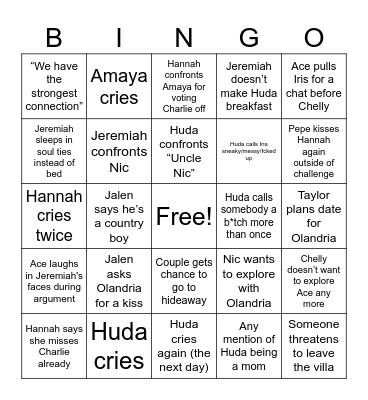 Love Island Ep. 13 Bingo Card